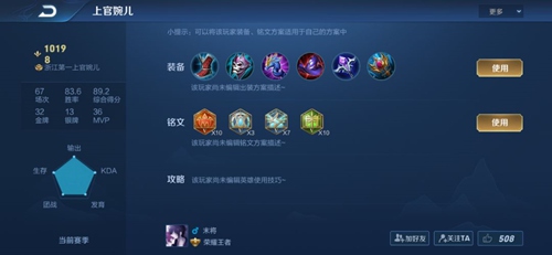 《王者荣耀》职业选手Mojo上官婉儿的铭文和出装一览