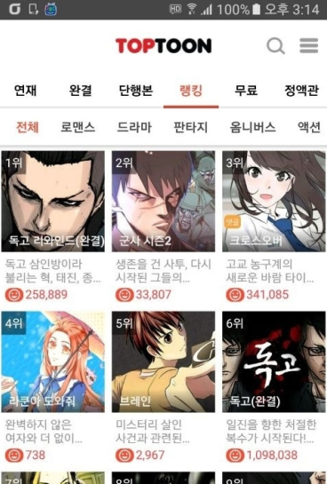 韩国toptoon顶通漫画截图